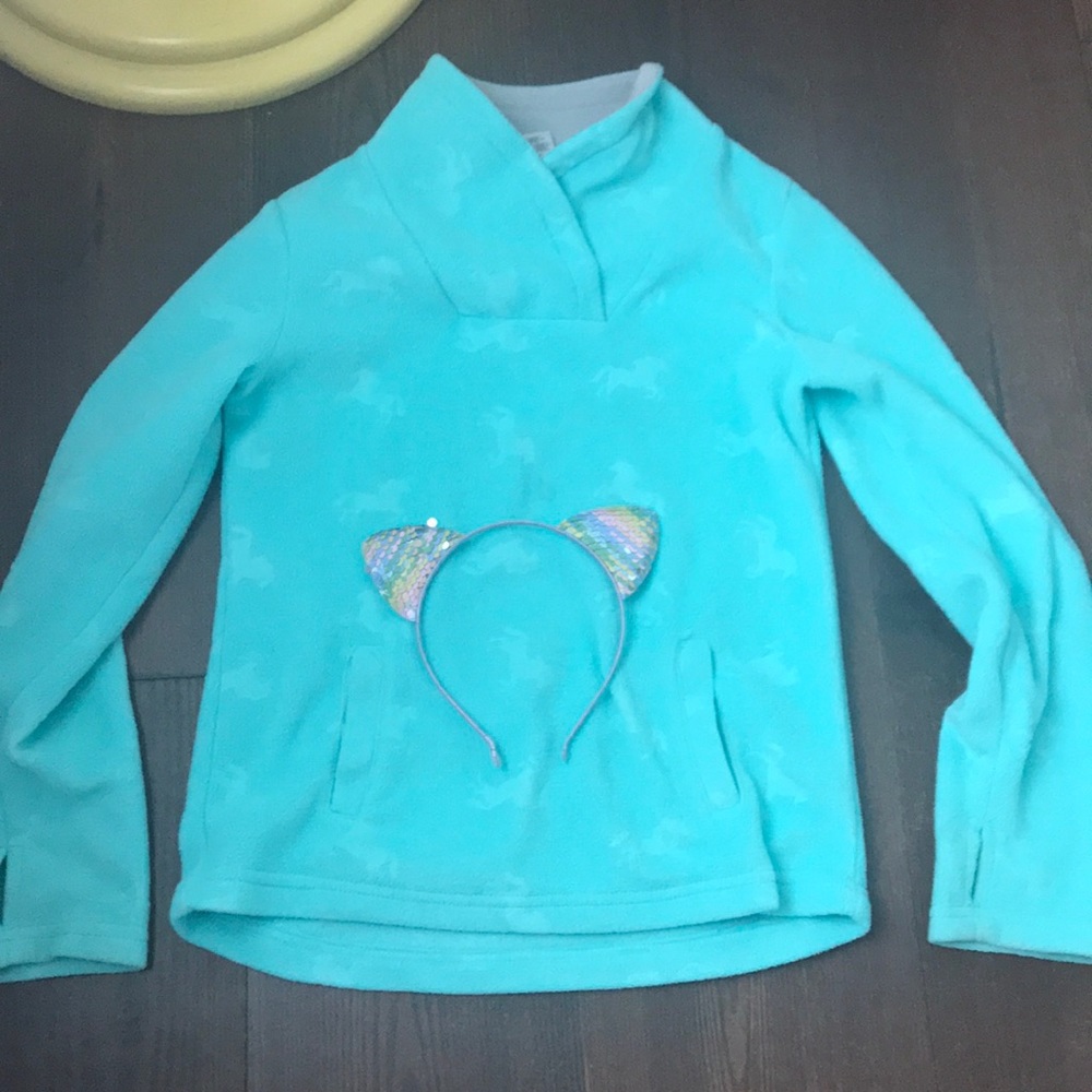 Girls warm unicorns teal soft thin holes sweater